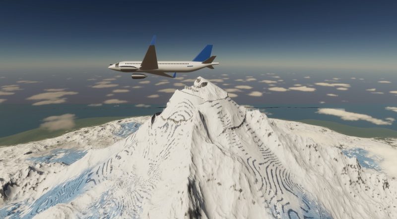 Airliner over the summit, seen from just above the glaciers